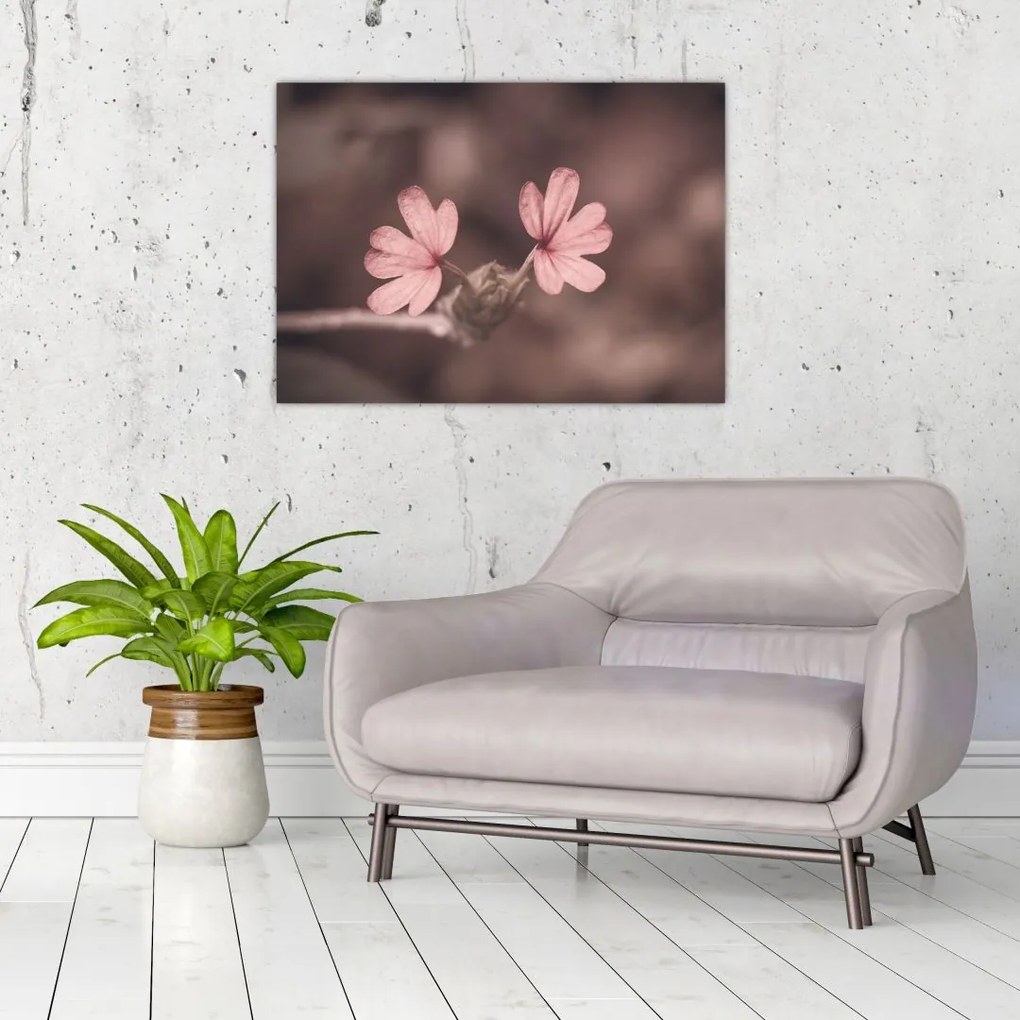 Tablou pe sticlă cu floare roz (70x50 cm)