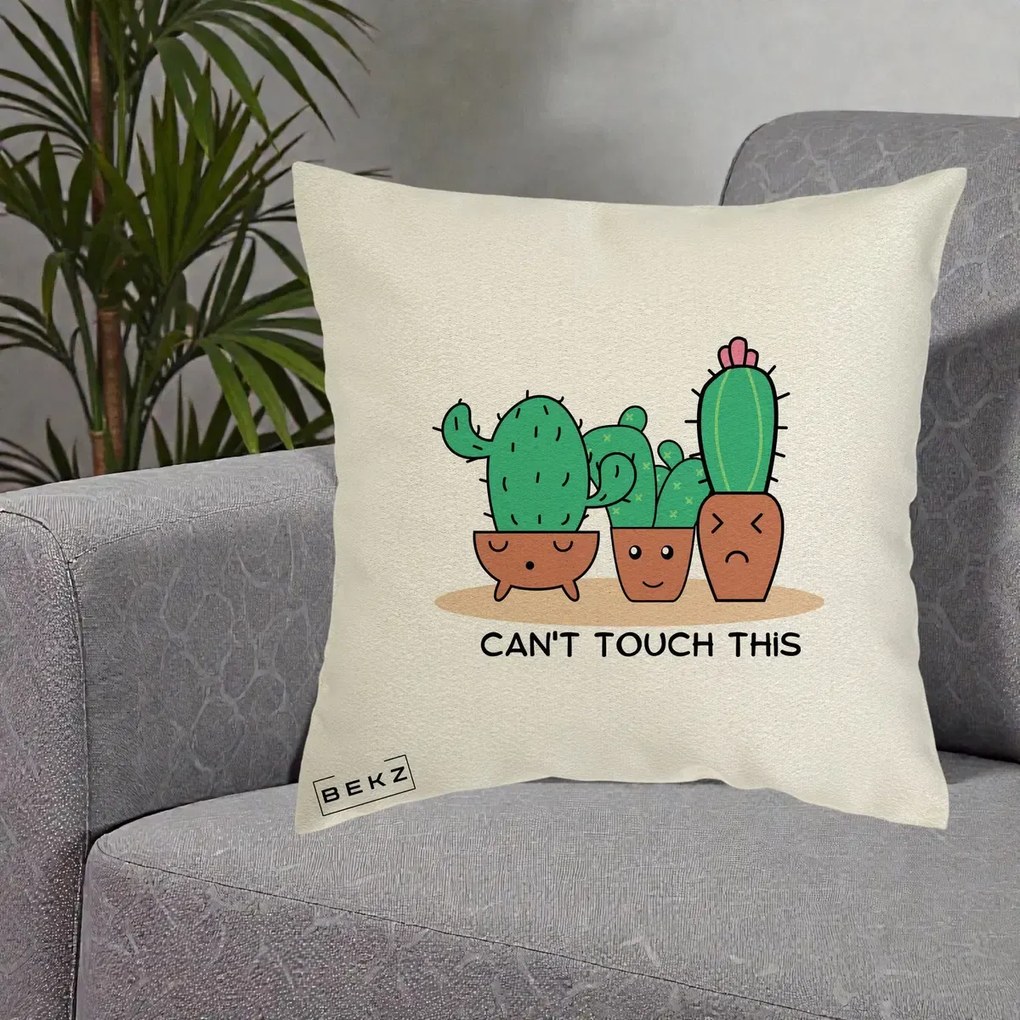 Perna Decorativa Cactus Funny Can't Touch This, 40x40 cm, Ecru, Husa Detasabila, Perna Inclusa, BEKZ®