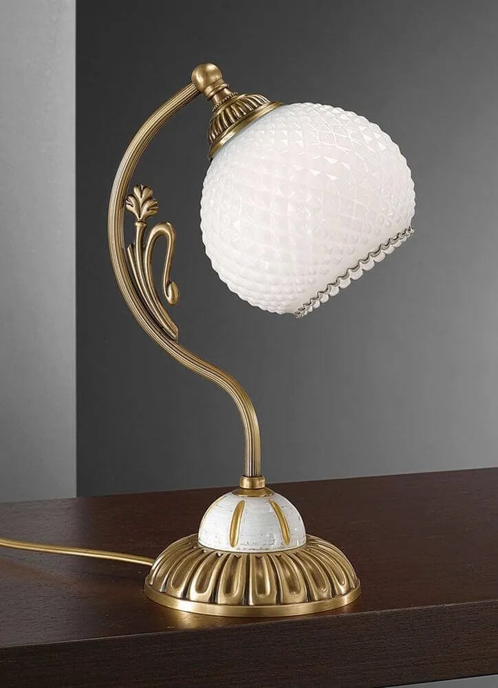Veioza, lampa de masa clasic design italian din alama, sticla si lemn 8605 RA-P. 8605 P