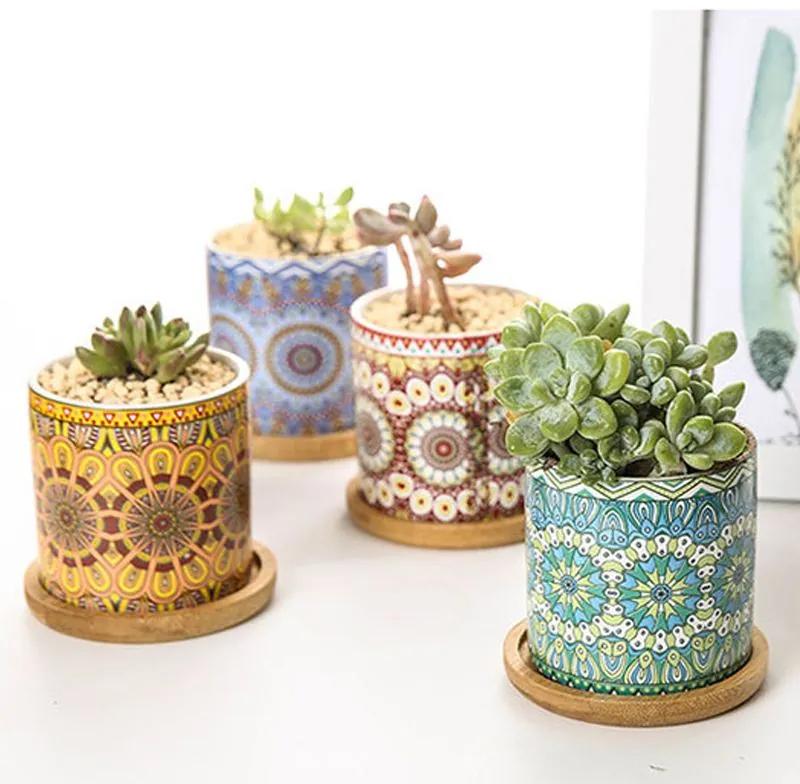 Set mini ghivece din ceramica, multicolor,  7cm