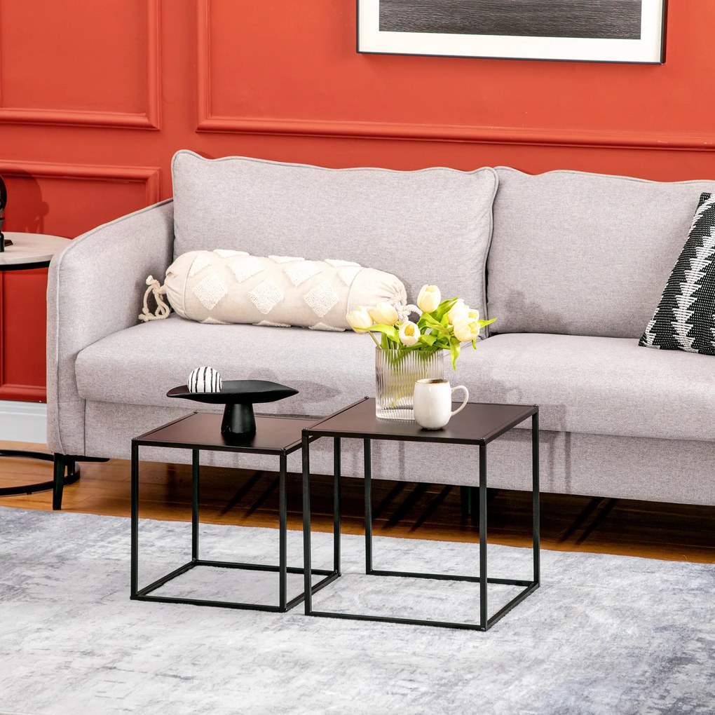 HOMCOM Set de 2 masute de cafea patrate stivuibile, masute laterale si de living din otel, alb | Aosom Romania