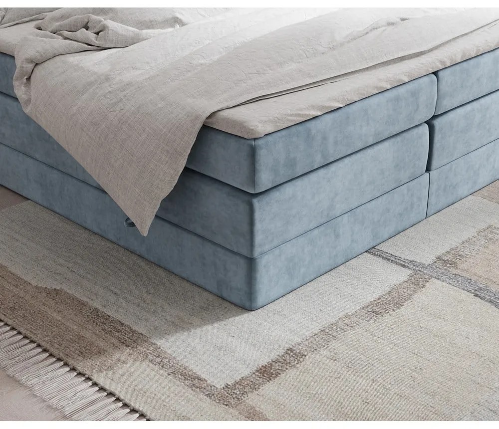 Pat boxspring albastru cu spațiu de depozitare/fără tăblie 200x200 cm Juniper – Maison de Rêve