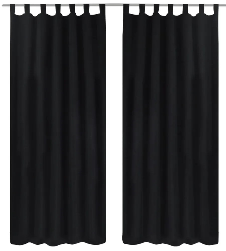 Draperii micro-satin cu bride, 2 buc, 140 x 175 cm, negru