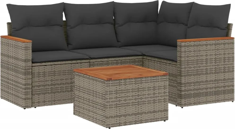 vidaXL Set canapea de grădină cu perne, 5 piese, gri, poliratan