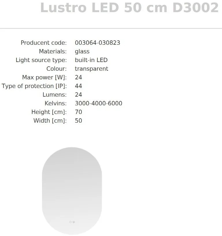 Oglinda baie cu iluminat LED IP44 Mirror LED 50x70cm