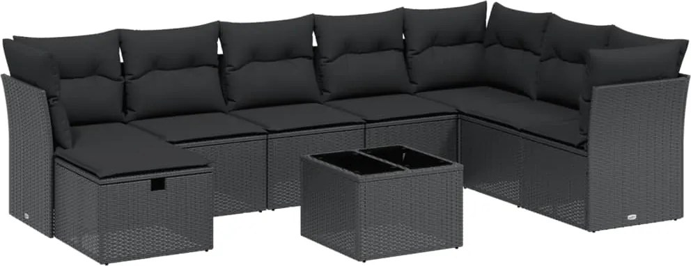 vidaXL Set mobilier de grădină cu perne, 9 piese, negru, poliratan