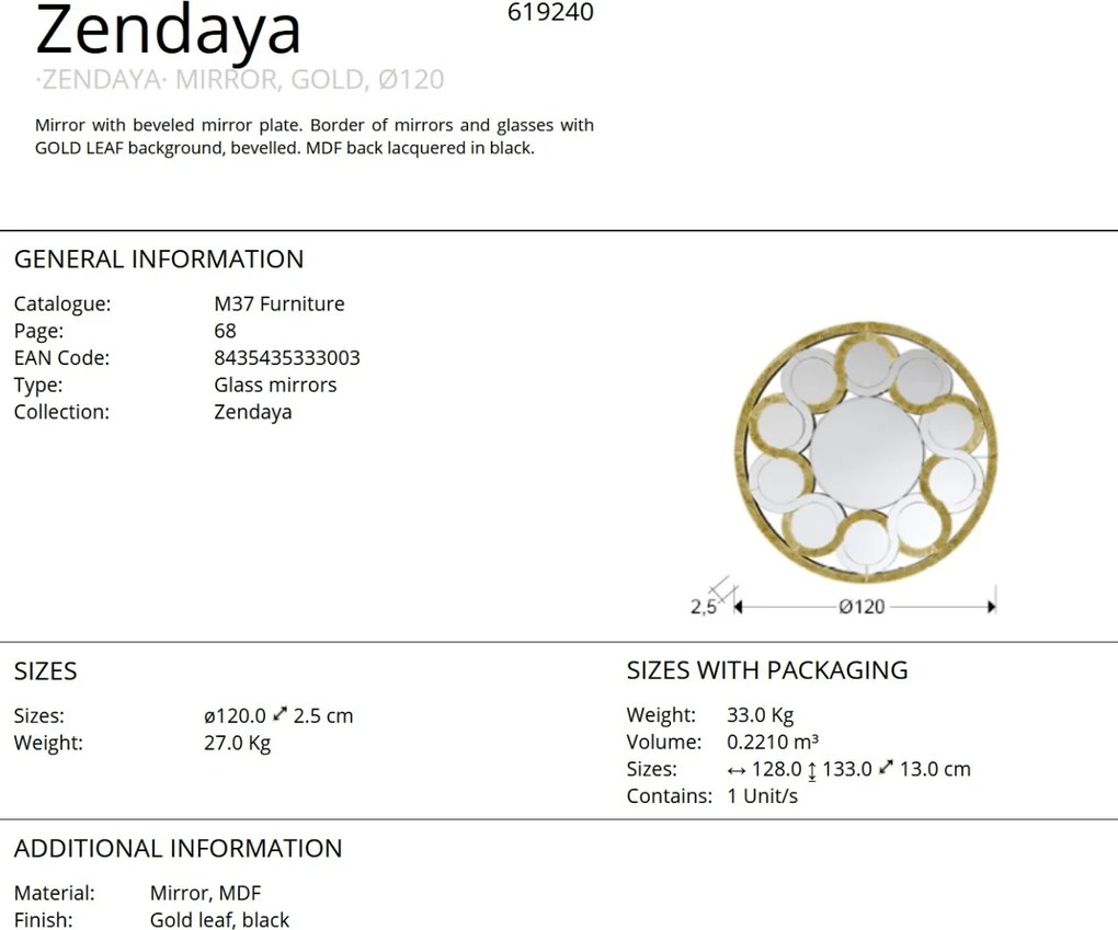 Oglinda decorativa design de lux Zendaya 120cm