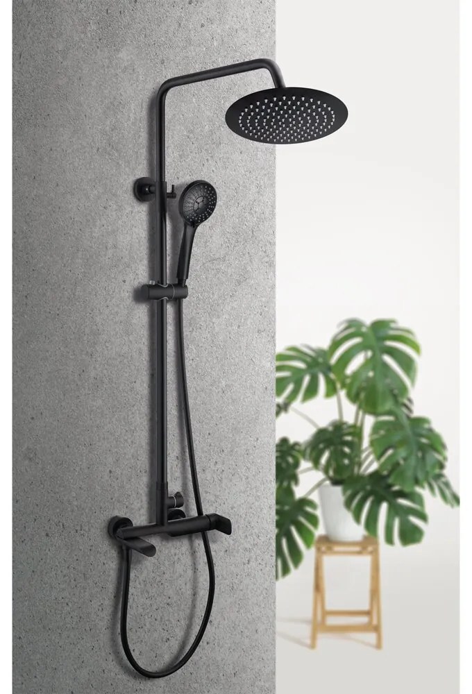 Coloana de dus cu baterie monocomanda Rubineta Olo+Ultra finisaj negru mat