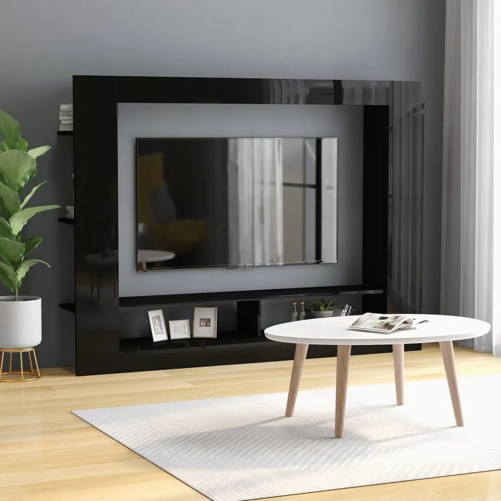 800745 vidaXL Comodă TV, negru lucios, 152 x 22 x 113 cm, PAL