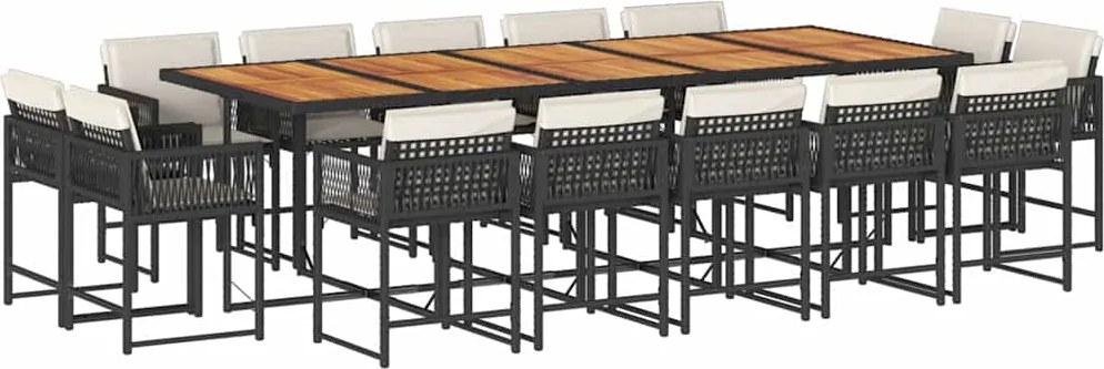 vidaXL Set mobilier de grădină cu perne, 15 piese, negru, poliratan