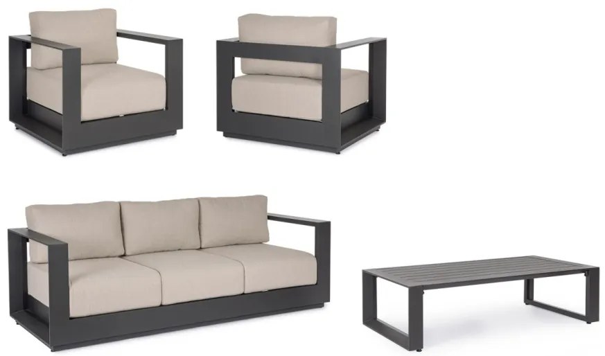 Set mobilier de gradina, 4 piese, metal / textil, antracit / bej, Moses Bizzotto