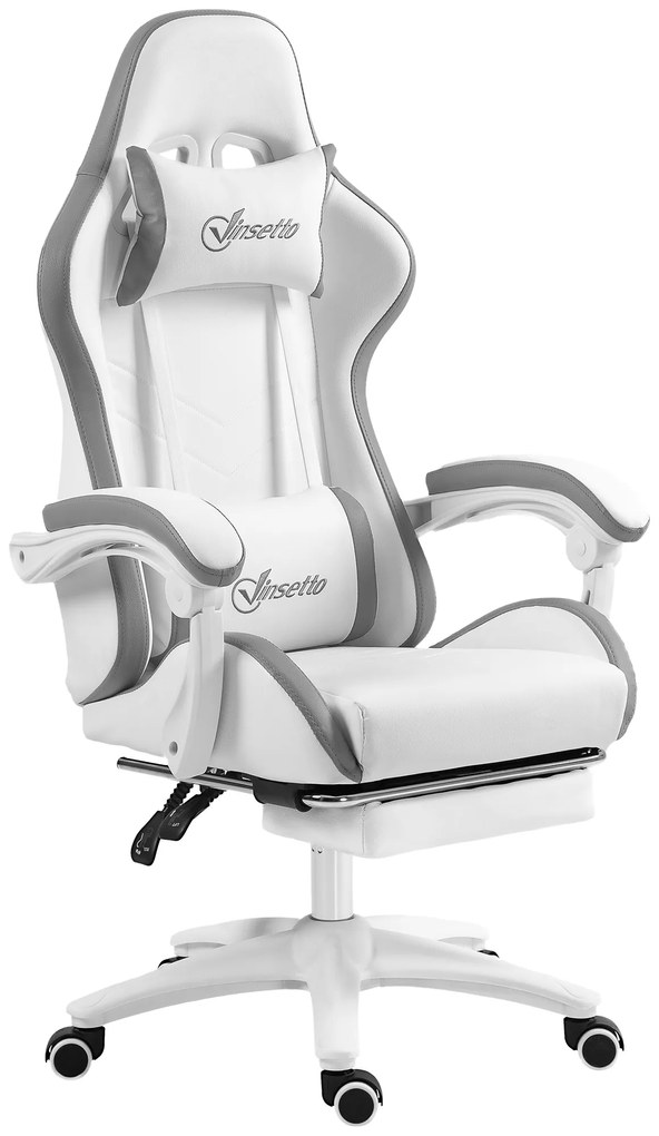 Vinsetto Scaun gaming fauteuil gaming ergonomic cu spătar inclinabil la 135° și suport lombar, 65 x 65 x 121-129 cm alb | Aosom Romania