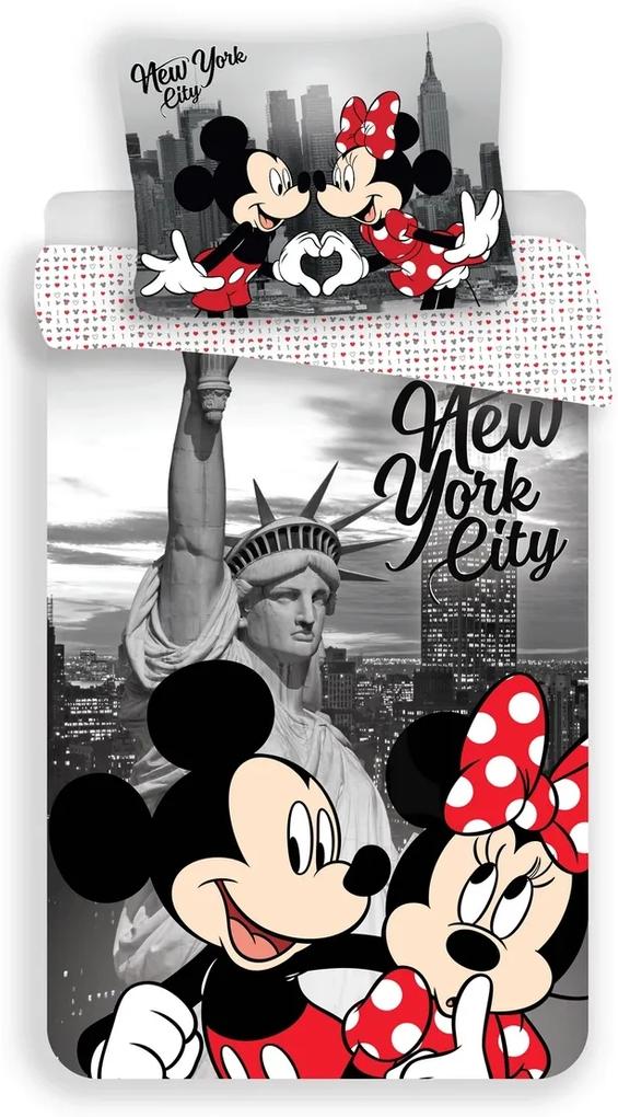 Lenjerie de pat copii Jerry Fabrics Mickey and Minnie in New York micro, 140 x 200 cm, 70 x 90 cm