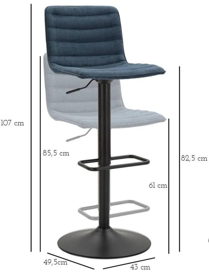 Scaun de bar albastru petrol/negru cu înălțime ajustabilă (înălțime șezut 61 cm) Malia – Mauro Ferretti