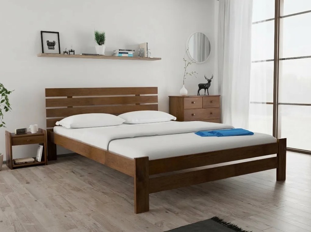 Pat inalt Paris, stejar 120 x 200 cm Saltele: Cu saltele Deluxe 10 cm, Somiera pat: Cu lamele drepte