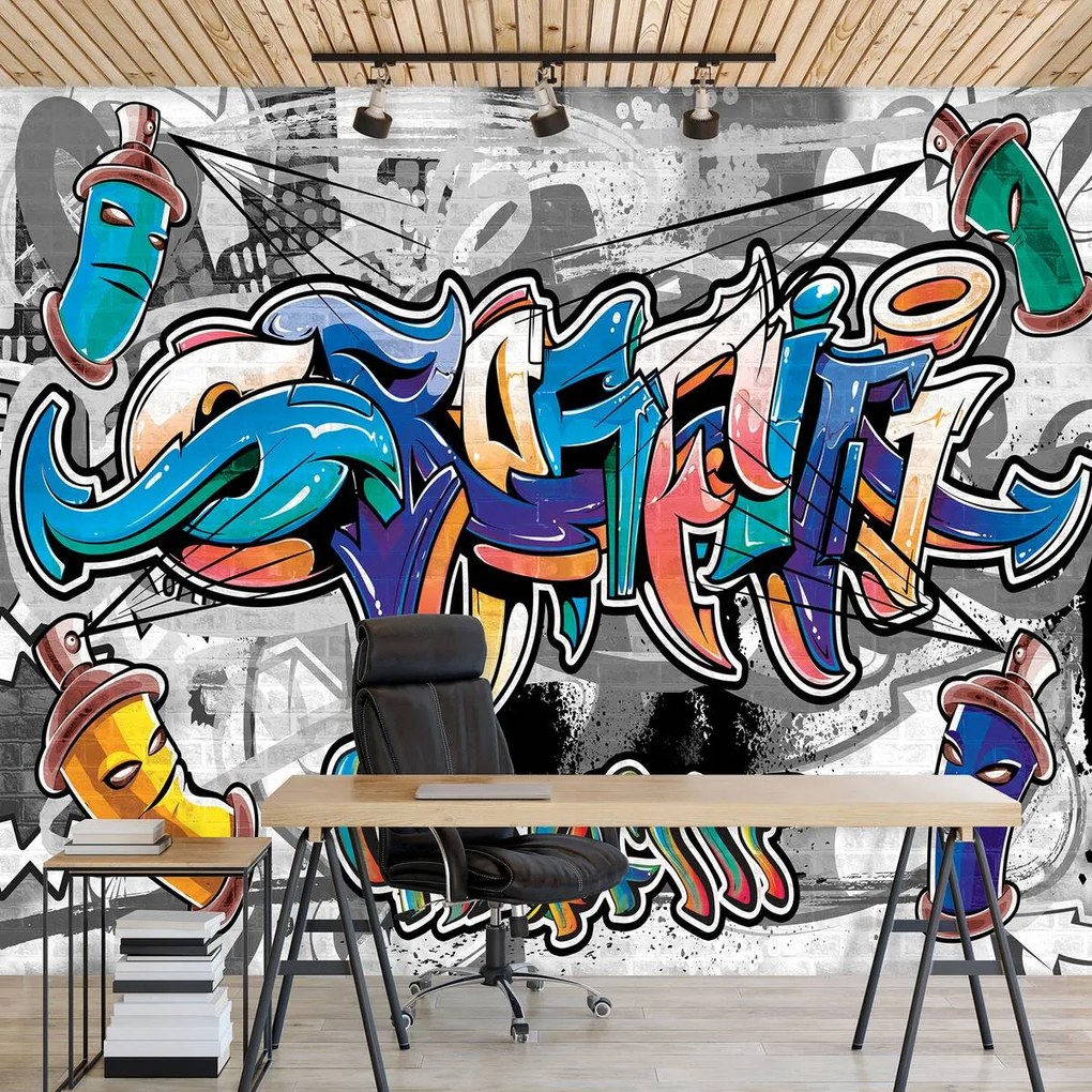 Fototapet - Gaffiti colorat pe gri (254x184 cm)