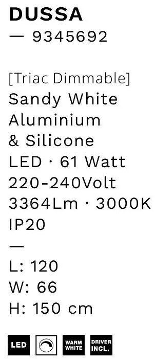 Lustra LED suspendata design modern DUSSA alb, 120x66cm