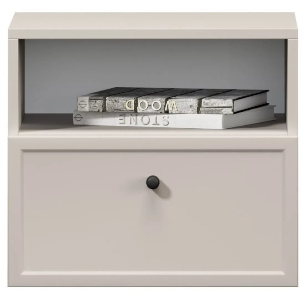 Noptieră suspendată Lorini 45 cm cu sertar - cașmir / mâner negru