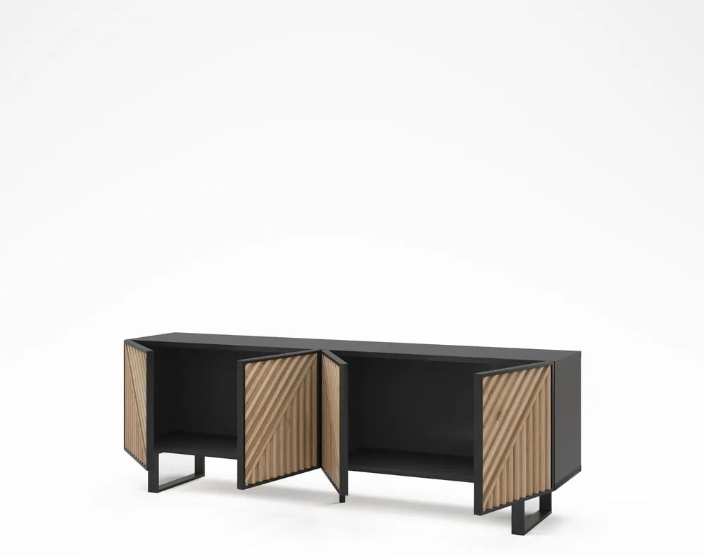 Comodă TV neagră/în culoare naturală cu aspect de lemn de stejar 161x55x35 cm Alana – Marckeric
