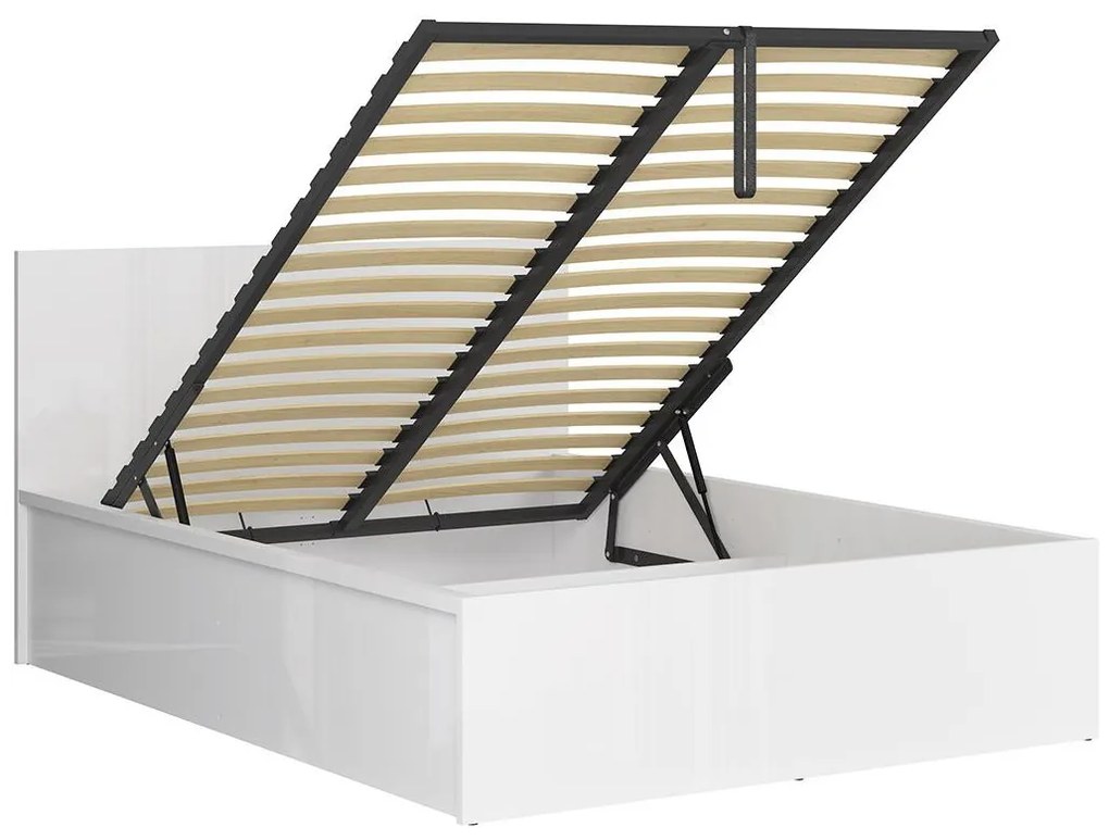 Pat matrimonial 140 cm Tetrix 8 (alb lucios) (cu somieră) (cu sp. depozitare). Promo -30%. 1098488
