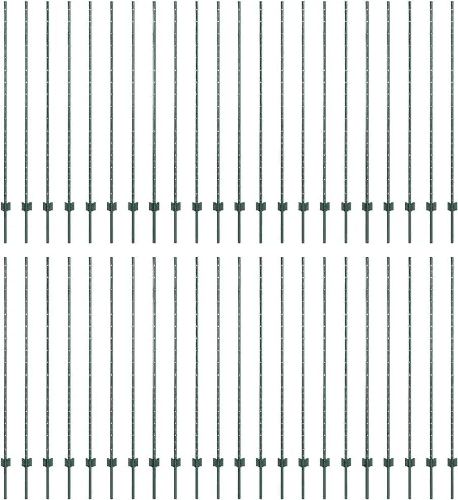 vidaXL Stâlp de gard. 44 pcs Verde 200 cm Oțel