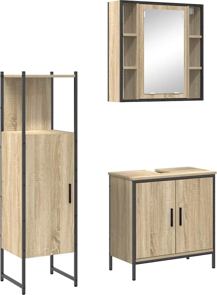 vidaXL Set de mobilier pentru baie cu raft 3 pcs Maro Lemn compozit