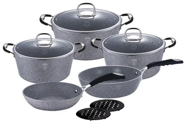 Set oale si tigai marmorate (10 piese) din aluminiu forjat Gray Stone Touch Line Berlinger Haus BH 1167N