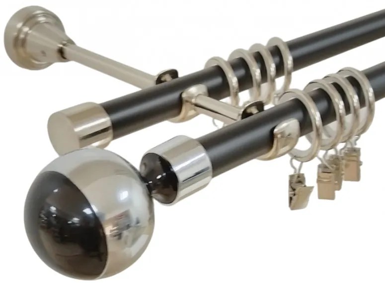 Galerie dubla duo kula negru 19 mm negru inox (Alege marime: 120 cm)