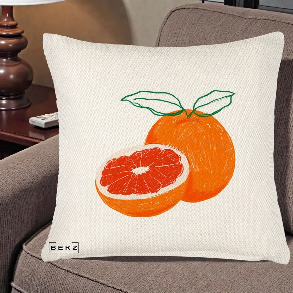 Perna Decorativa Grepfrut Citrus, 40x40 cm, Crem Reliefat, Husa Detasabila, Perna Inclusa, BEKZ®