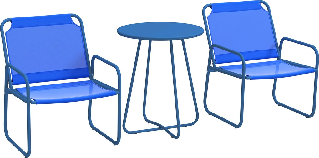Outsunny Ansambu de grădină 3 piese, set de grădină, 2 fotolii 1 masă rotundă, oțel și material mesh, bleu marine | Aosom Romania