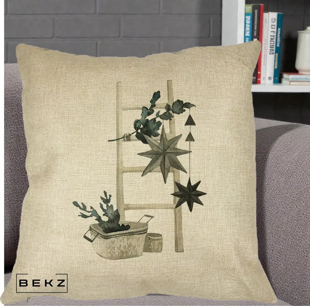 Perna Decorativa Scara Scandinavica cu Stele, 40x40 cm, Crem, Husa Detasabila, Perna Inclusa, BEKZ®