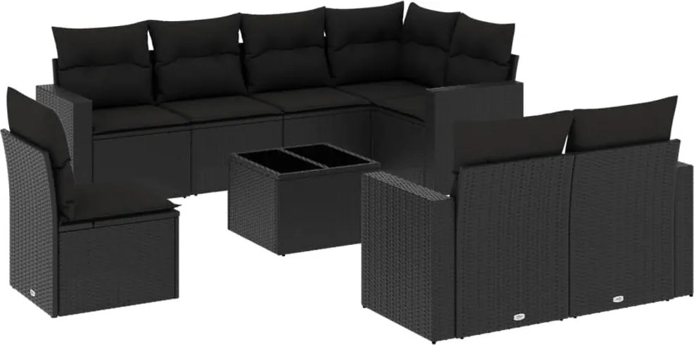 vidaXL Set mobilier de grădină cu perne, 9 piese, negru, poliratan