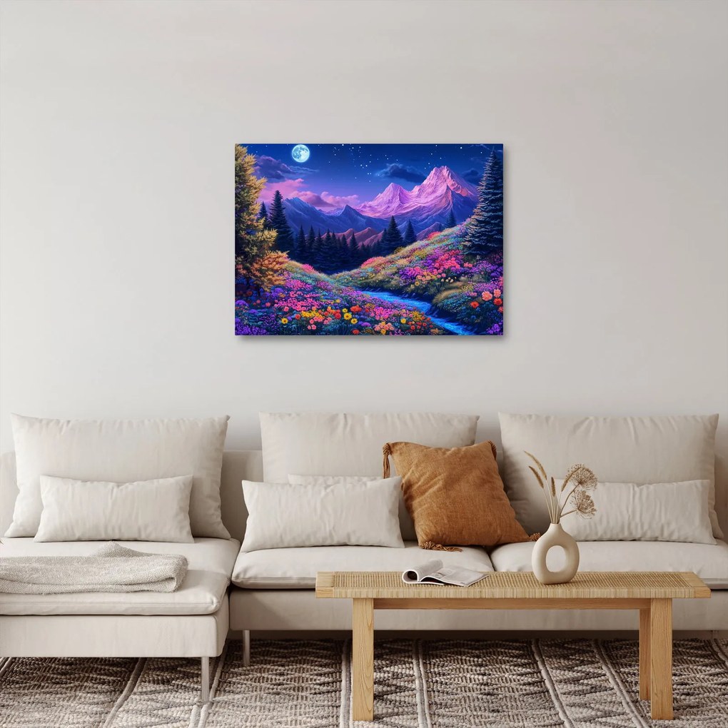 Tablou - Peisaj violet la lună plină (70x50 cm)