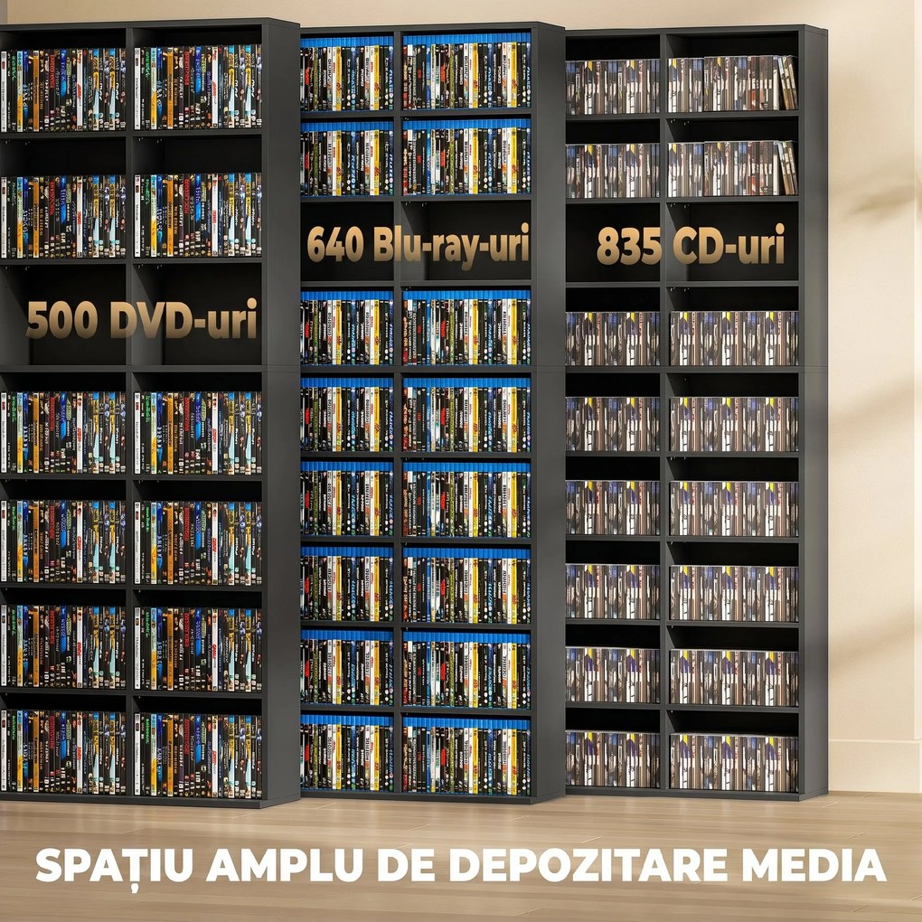 HOMCOM Dulap Dvd Con 9 Rafturi, 21 Regolabili, 27 Scomparti, Negru | Aosom Romania