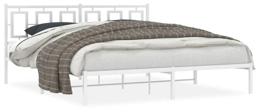 374295 vidaXL Cadru de pat metalic cu tăblie, alb, 183x213 cm