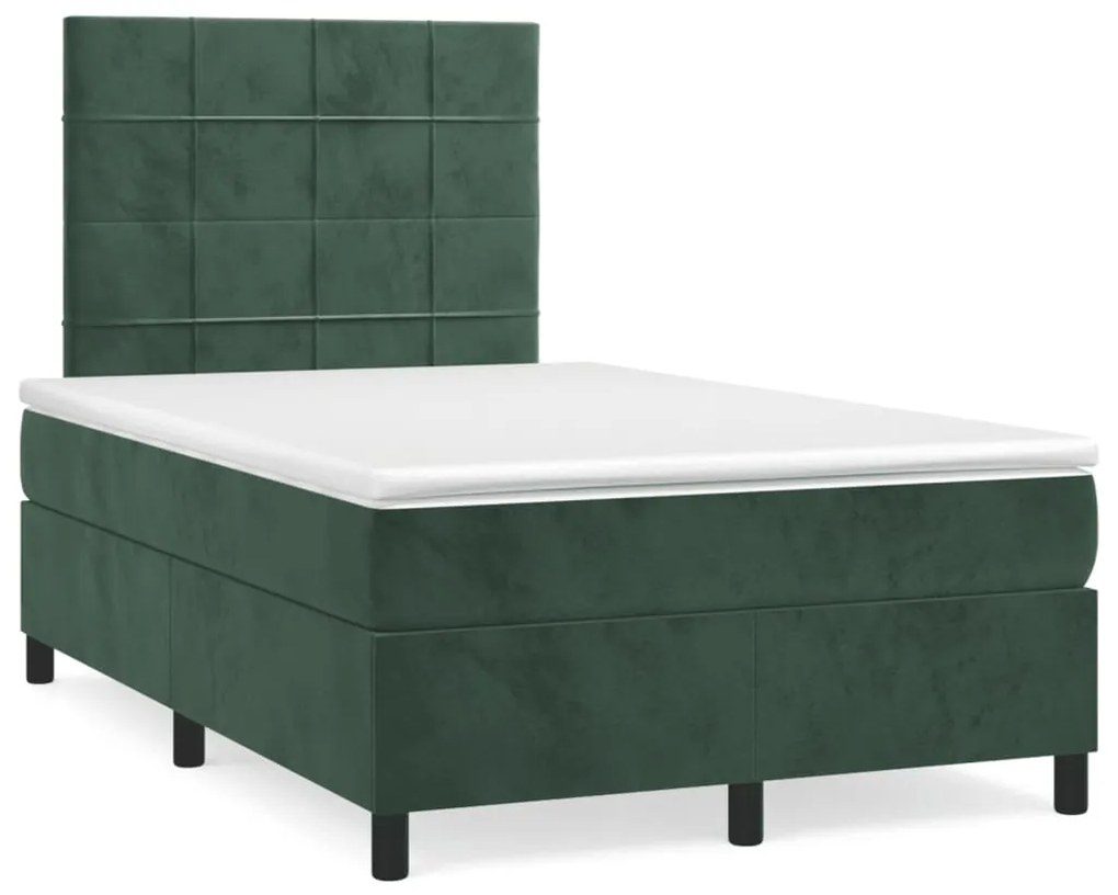 vidaXL Pat cu arcuri, saltea și LED, verde închis, 120x190 cm, catifea