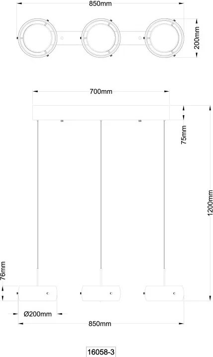 Lustra LED reglabila cu 3 pendule sticla fumurie LIVION