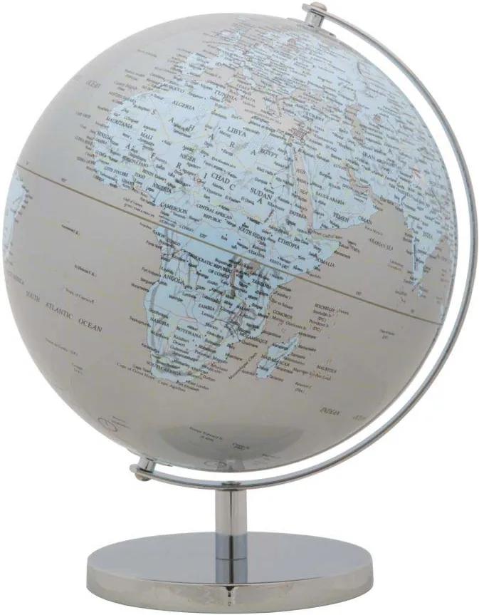Decorațiune Globe, 34x25x25 cm, plastic/ metal, argintiu/ albastru