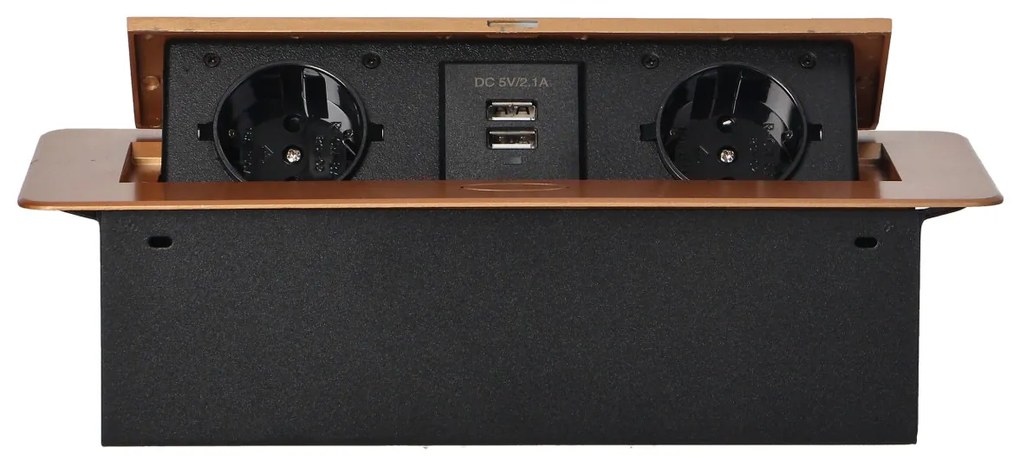 Priza incastrabila dreptunghiulara, 2 prize scuko + 2 USB 5V 2.1A, fara cablu, auriu, Orno