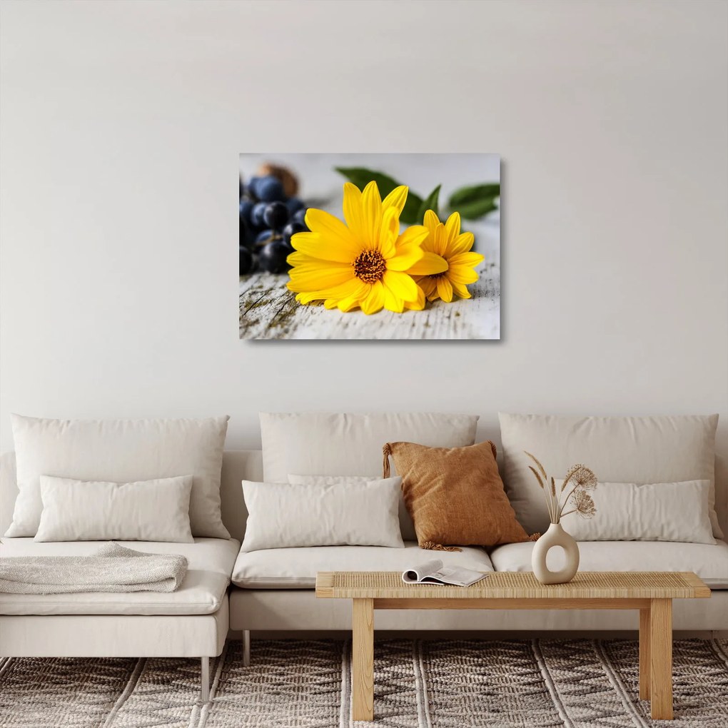 Tablou pe sticlă cu flori galbene (70x50 cm)