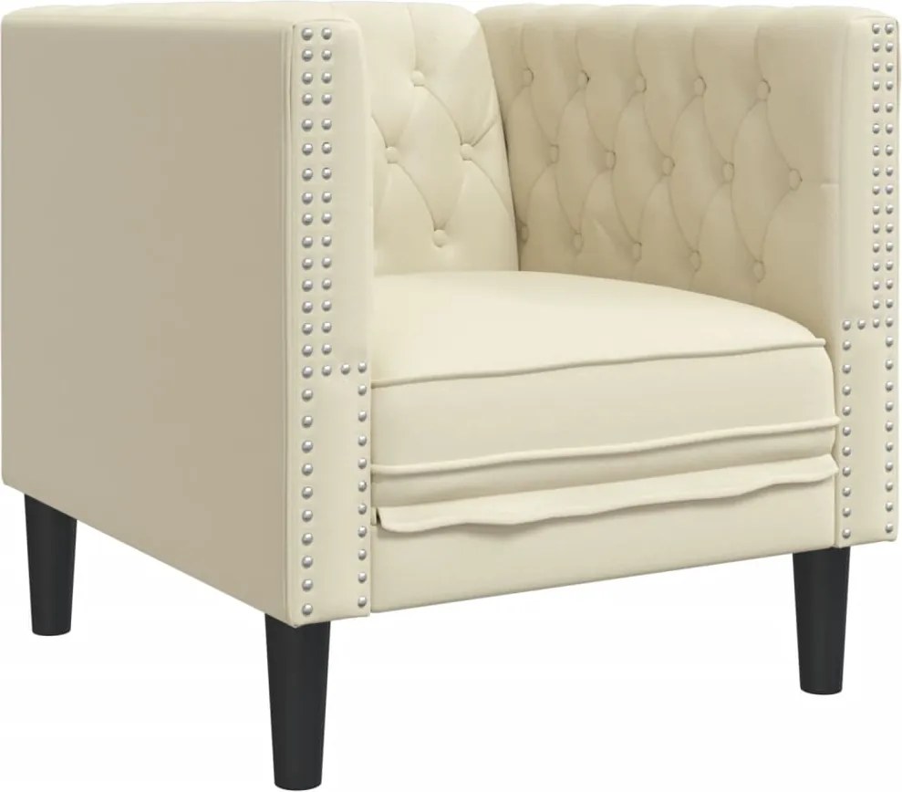 vidaXL Fotoliu Chesterfield, crem, piele ecologică