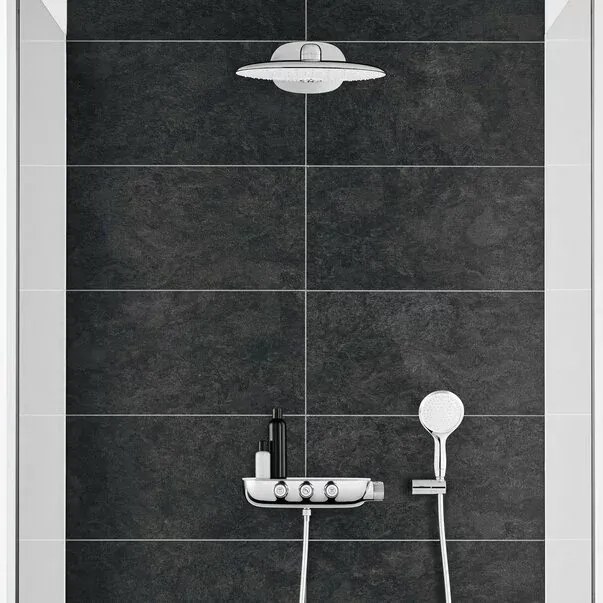 Sistem de dus cu termostat Grohe Rainshower Smartcontrol 360 Duo suprafata de pulverizare alba