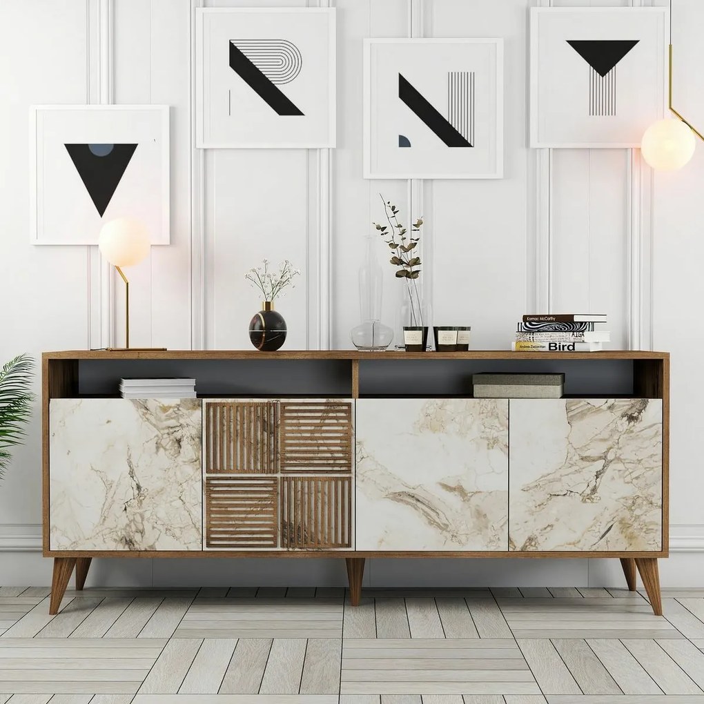 Dulap Milan 2 Walnut and White Marble