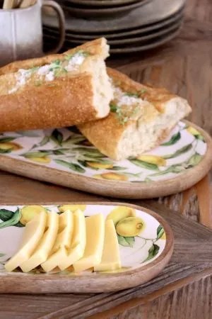 Tavă decorativă servire, stil mediteranean, decor lămâi, din lemn de mango, „Tours”