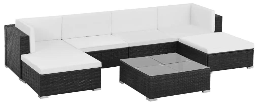 44596 vidaXL Set mobilier de grădină cu perne, 7 piese, negru, poliratan