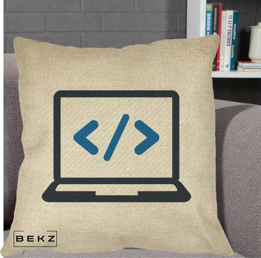 Perna Personalizata Laptop Cod HTML, 40x40 cm, Crem, Husa Detasabila, Perna Inclusa, BEKZ®