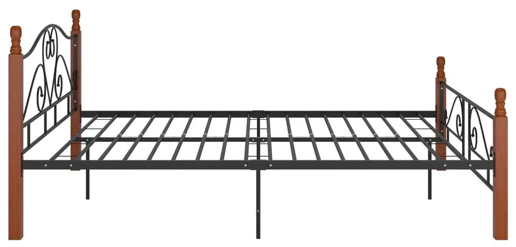 Cadru de pat, negru, 160x200 cm, metal black and dark wood, 160 x 200 cm