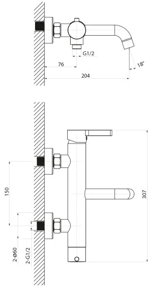 Sapho - Baterie de cadă ICONIC negru mat