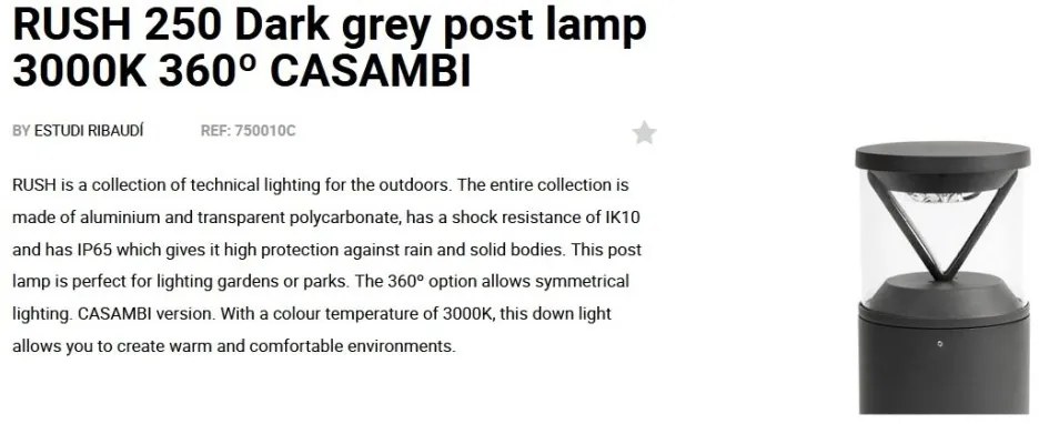 Mini Stalp LED iluminat exterior simetric 360º IP65 RUSH 25cm 3000K CASAMBI