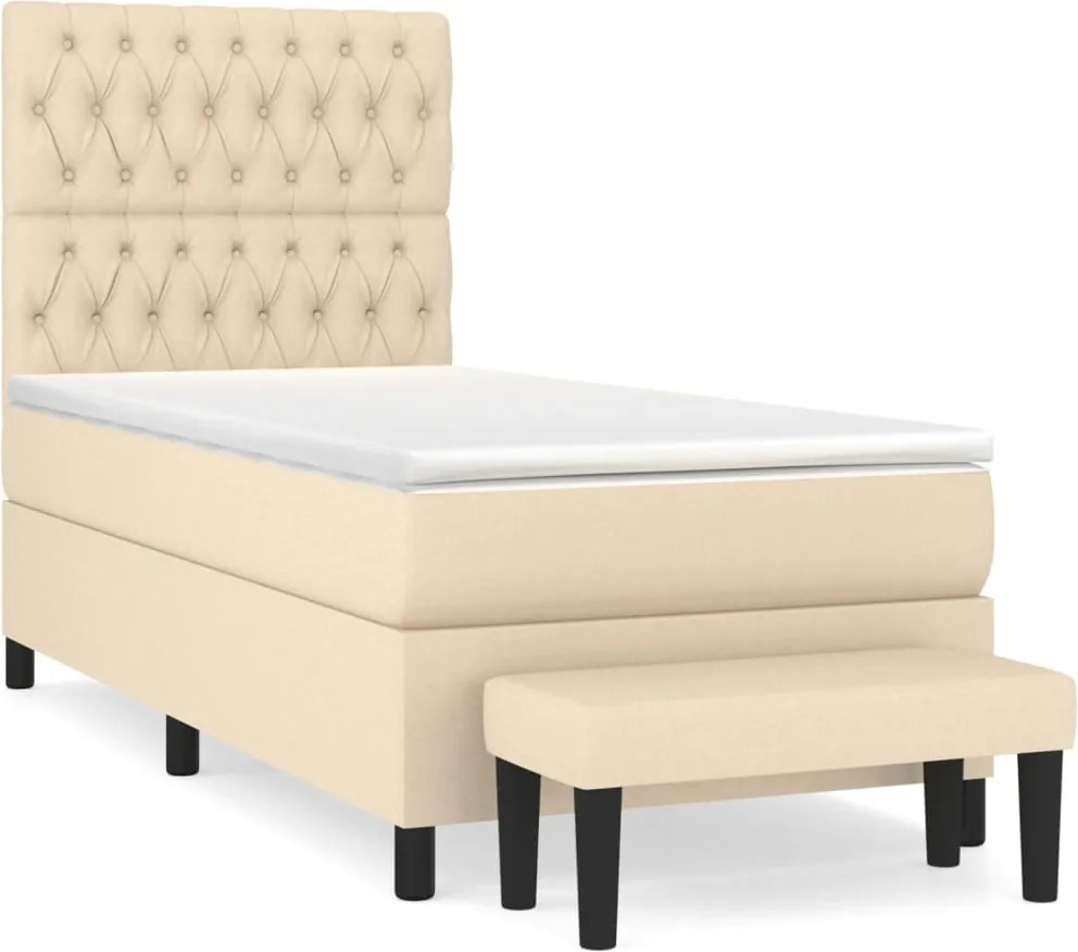 vidaXL Pat box spring cu saltea, crem, 90x200 cm, textil